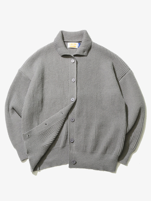 Wool Bulky Collar Cardigan Grey