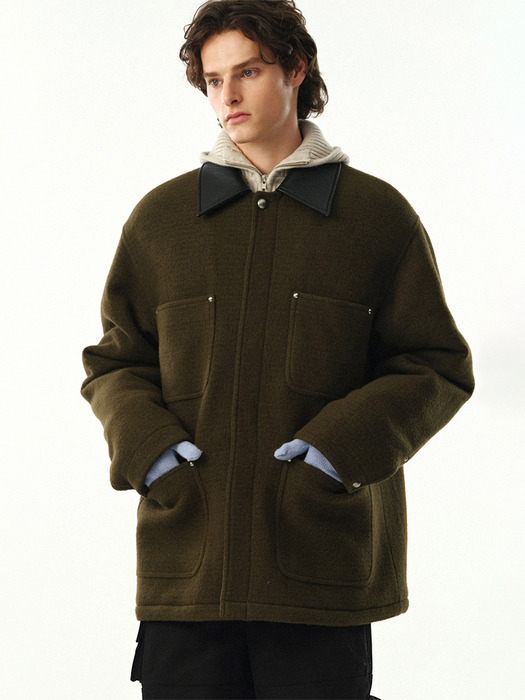 UNISEX, Studed Camel Blend Wool Coat / Khaki Brown