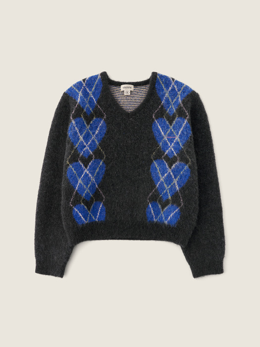 Heart Argyle Knit (Charcoal)