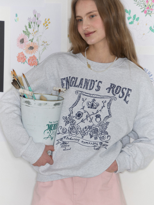 [논로컬 X 이하여백] Rose Hand Drawing Sweatshirt - Light Grey