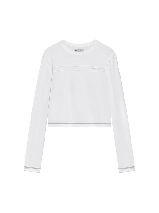 CUT LINE DETAIL LONG SLEEVE LOGO TOP IN WHITE - Image 1