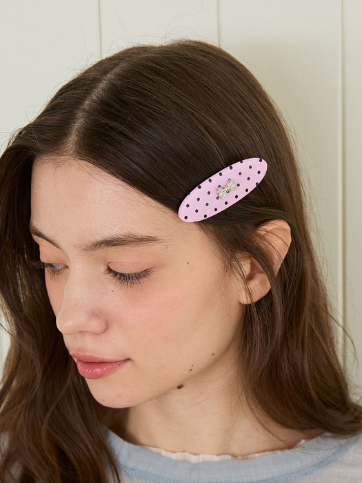 [2EA 1SET] POLKA DOT RIBBON HAIRPIN_PINK