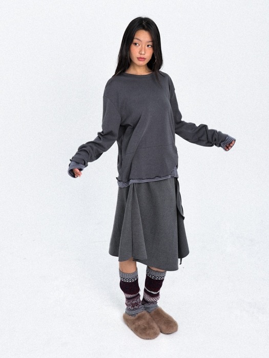 올드 메모리 스트라이프 랩 미디 스커트 (Charcoal Stripe)