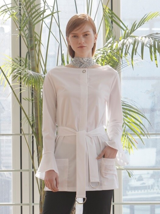 BELTED LONG BLOUSE_WHITE