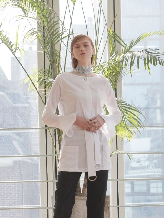 BELTED LONG BLOUSE_WHITE