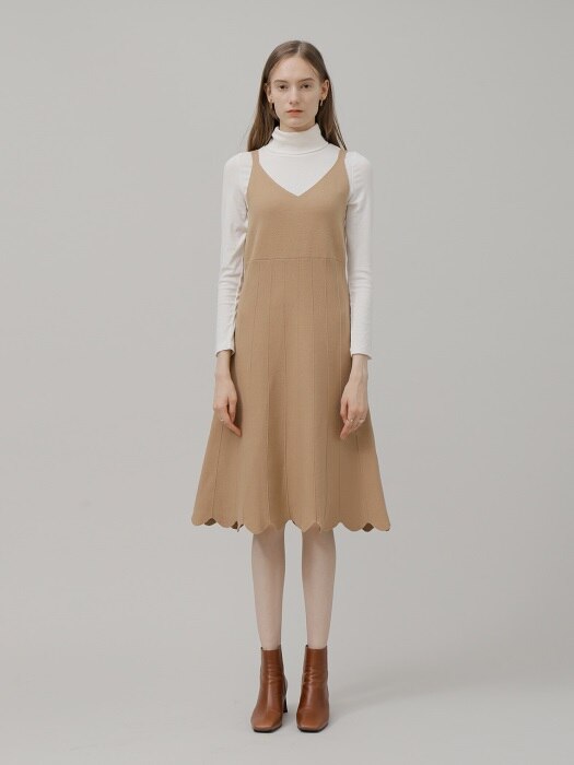 A SCALLOP LAYERED KNIT DR_BEIGE