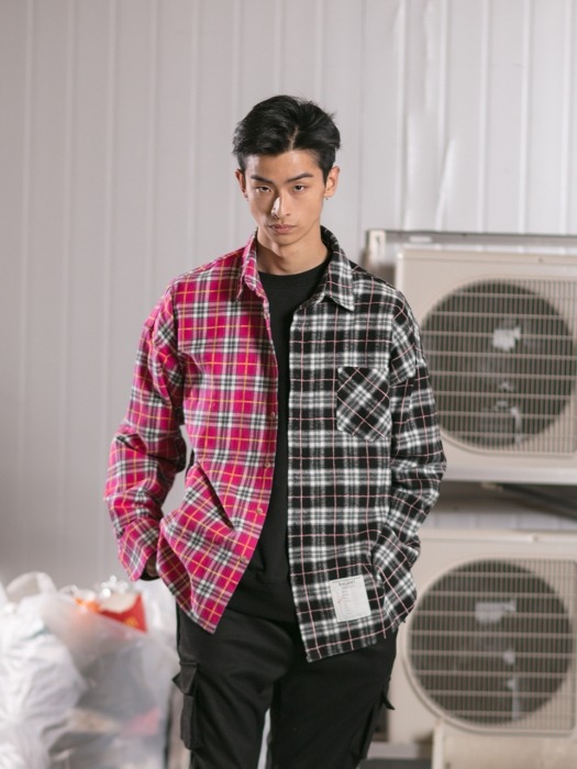 Madras Check Double Pattern Shirt - Pink