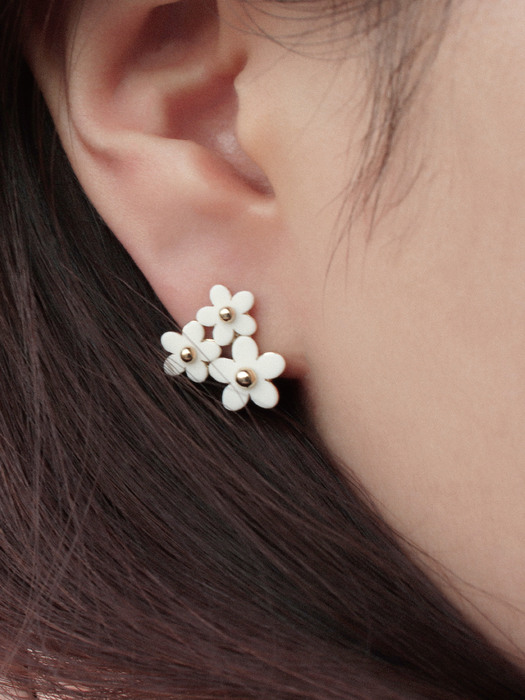 White Blossom Triple Earrings