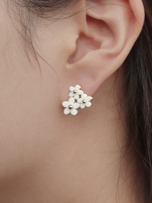 White Blossom Triple Earrings