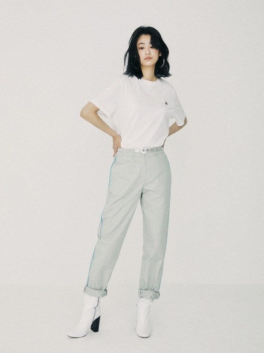 Line Colored Slim Baggy Pants White