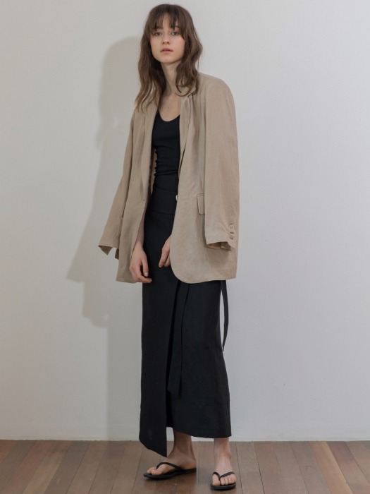 Linen Long Wrap Skirt_BK