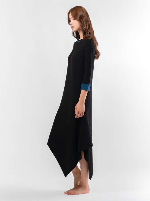 Unbalanced Knit Dress - BLACK