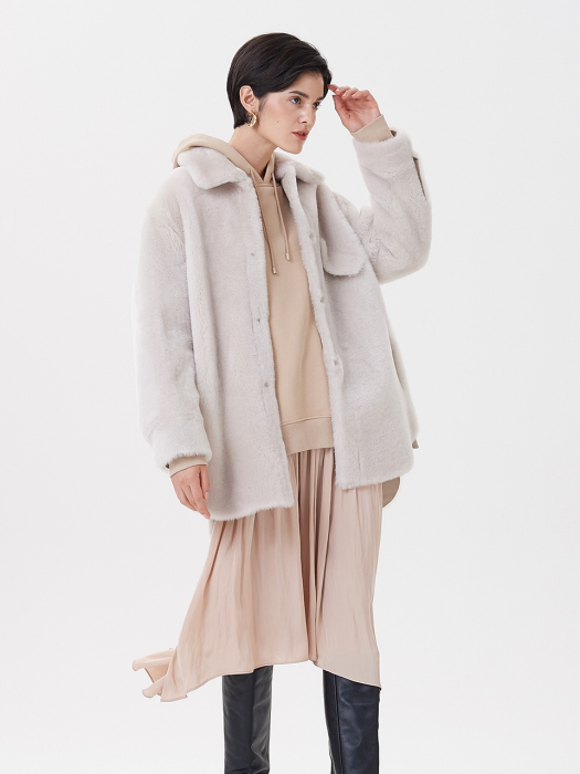 HOOD SHIRRING ONE-PIECE BEIGE