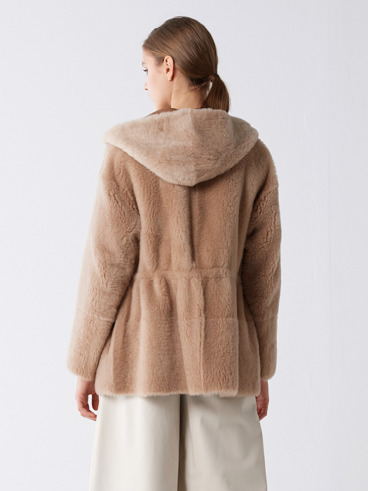 CASHMERE REVERSIBLE REAL HOOD MUSTANG BEIGE