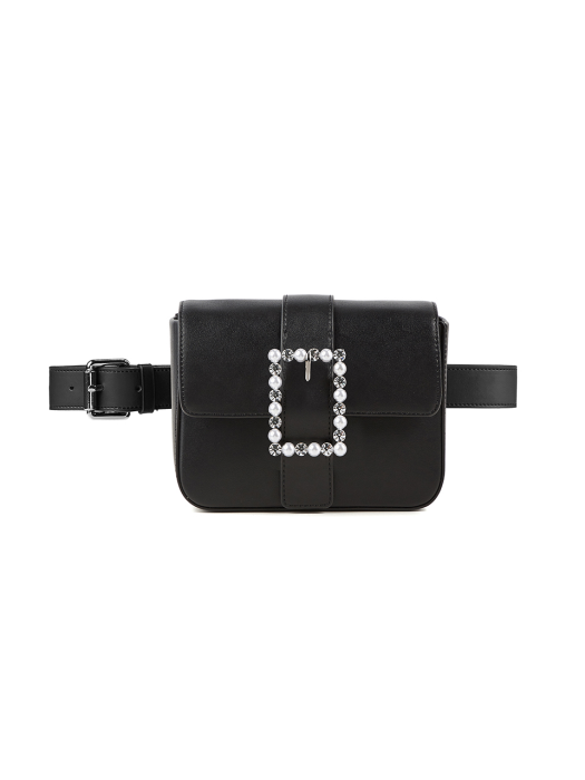 [NEW]Lady embellished Belt Bag_Black Leather