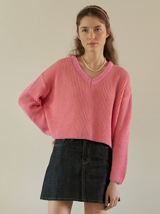 A TWO-TONE KNIT TOP_PINK