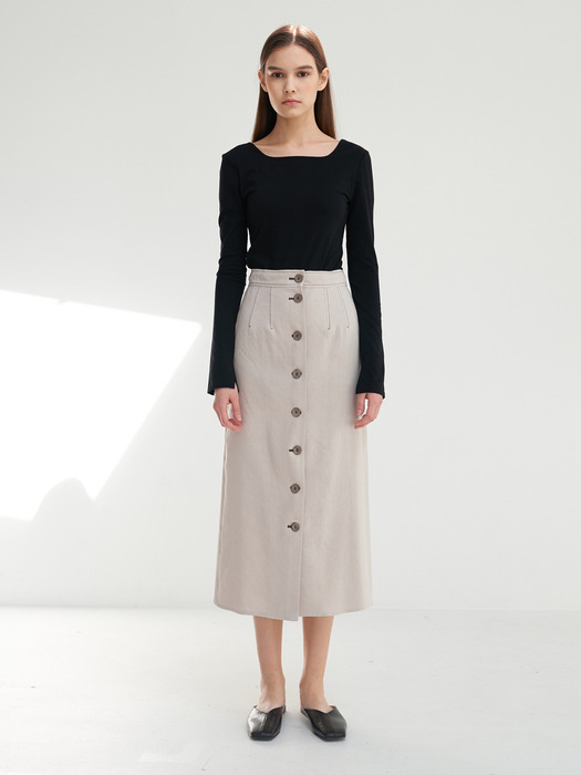 TTS LINEN STITCH BUTTON SKIRT 2COLOR