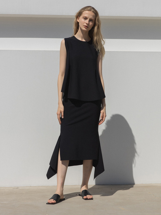 Two-way Unbalnced Skirt_Black