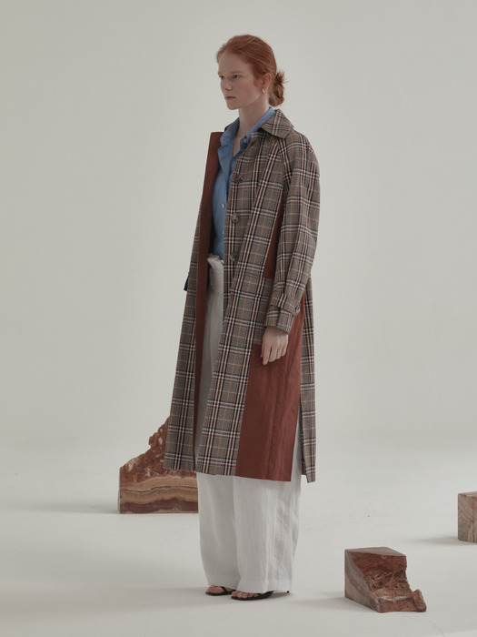 Bruxelle Oversized Check Trench Coat_Brick Check
