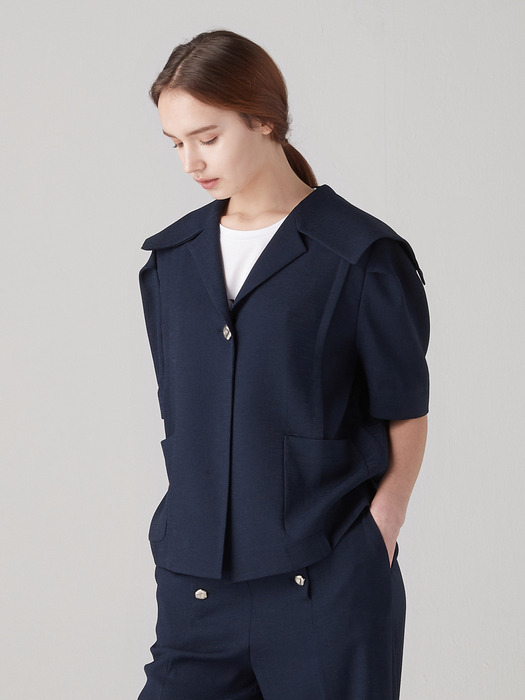 Sailor collar short jacket - Navy