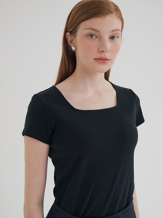 square neck cotton t-shirt (4colors)
