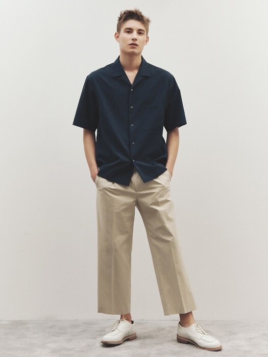 Camp-Collar  Shirt + Lightweight Cotton Wide-leg Trousers SET