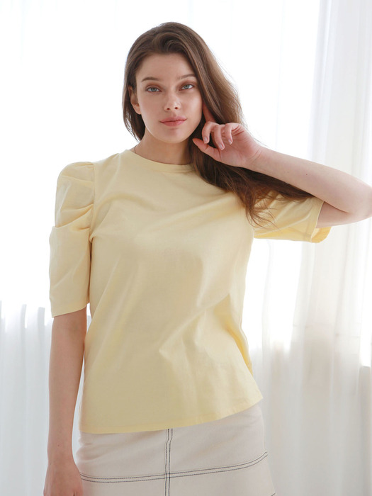 벌룬 퍼프 소매 티셔츠 Yellow