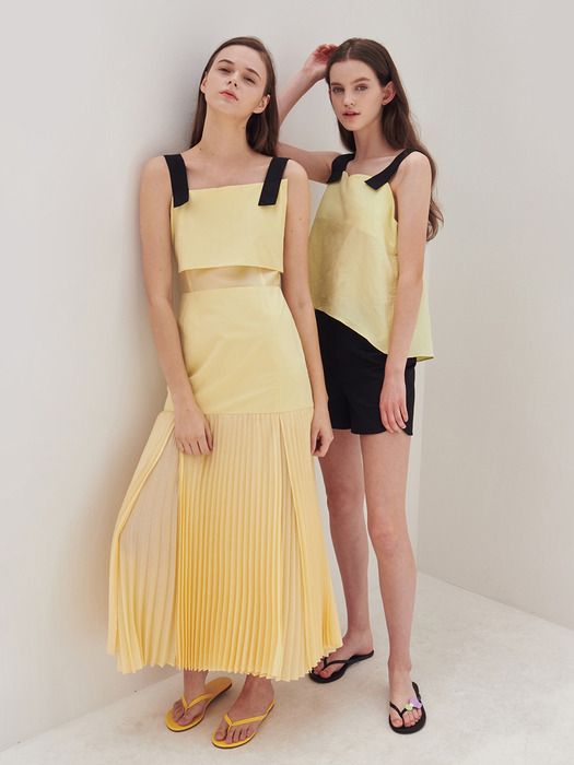 Bustier pleated dress_Citrus yellow