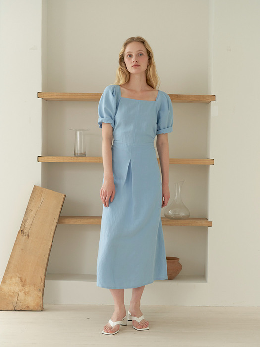 Square Linen dress - Blue