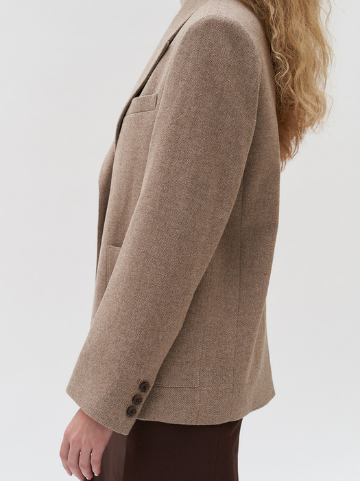 TTF PEAKED COLLAR HERRINGBONE BLAZER BEIGE