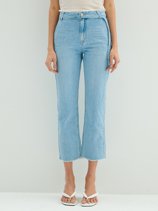 Mid-rise Regular Belted Jeans_Blue