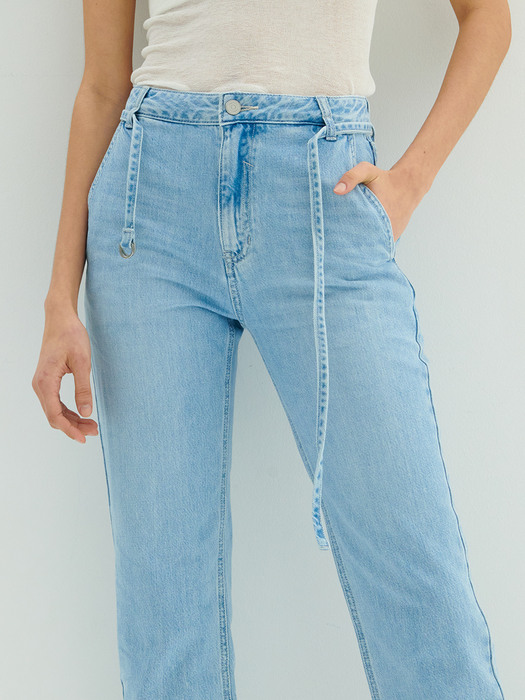 Mid-rise Regular Belted Jeans_Blue