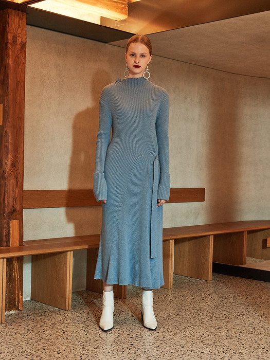 MONET Cashmere Long Knit Dress_Blue