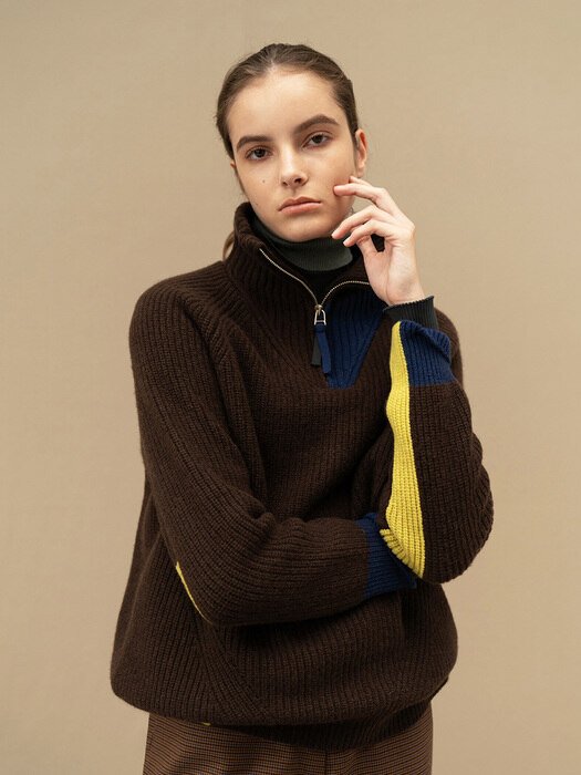 CASHMERE ZIPUP KNIT (BROWN)