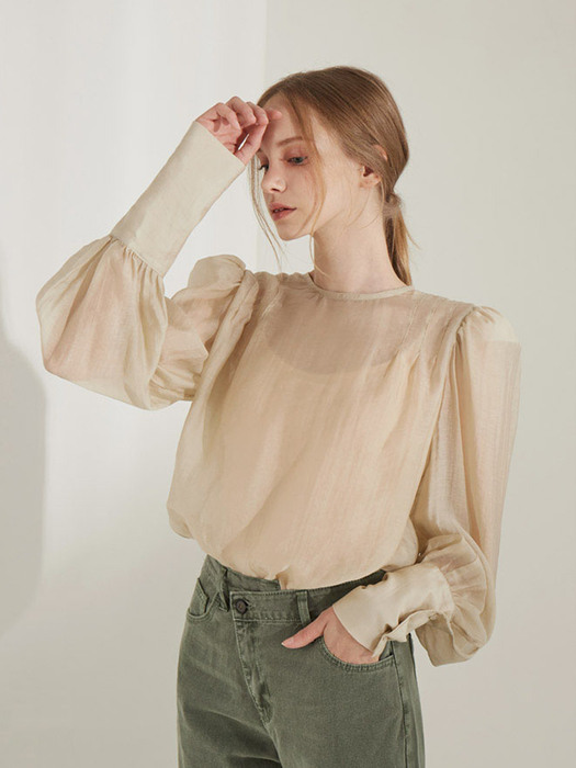 planet-21 pin tuck puff sleeve blouse_beige        