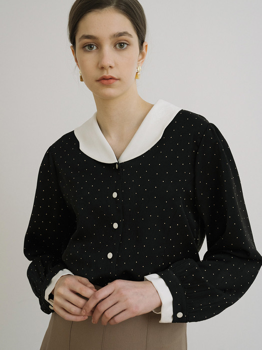 monts 1204 wave collar dot blouse (black)