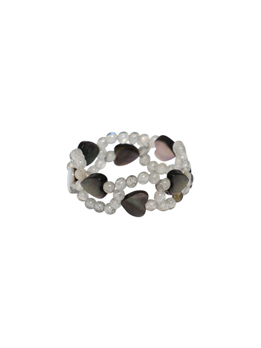 Wave Heart Beads Ring (Black)