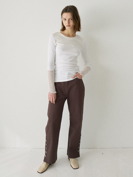 LM SIDE BUTTON PANTS(BROWN)