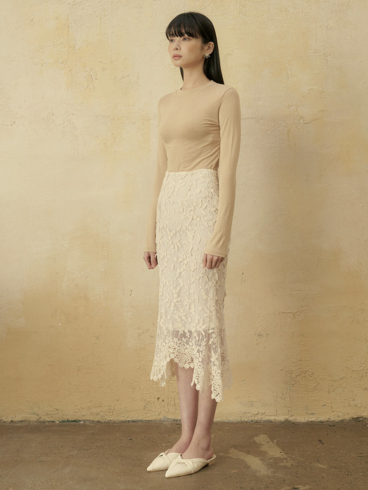 [단독][SET] FSTS LONG SLEEVE BEIGE + FSTS SENTIMENTAL LACE SKIRT IVORY