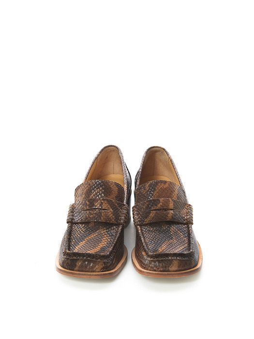 SQUARE TOE LOAFER, PYTHON BROWN