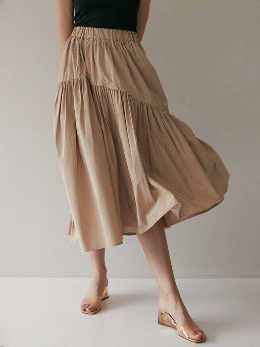 Layla Tiered Side Slit Skirt (Sand)