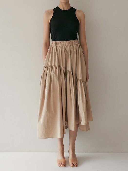 Layla Tiered Side Slit Skirt (Sand)