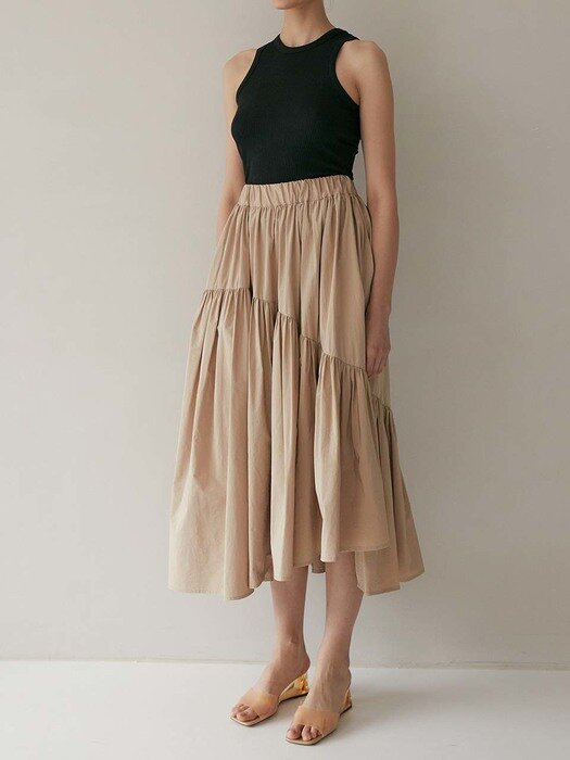 Layla Tiered Side Slit Skirt (Sand)