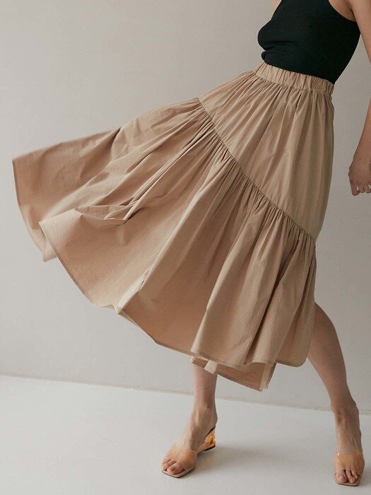 Layla Tiered Side Slit Skirt (Sand)