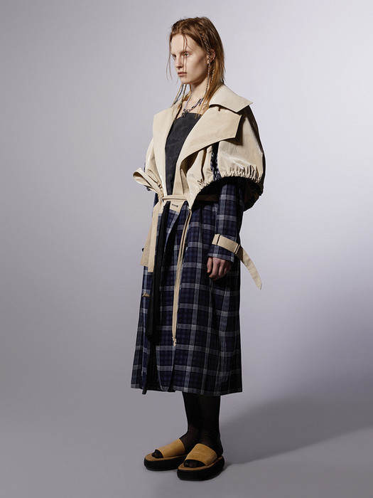 Blue Check Layered Trench Coat