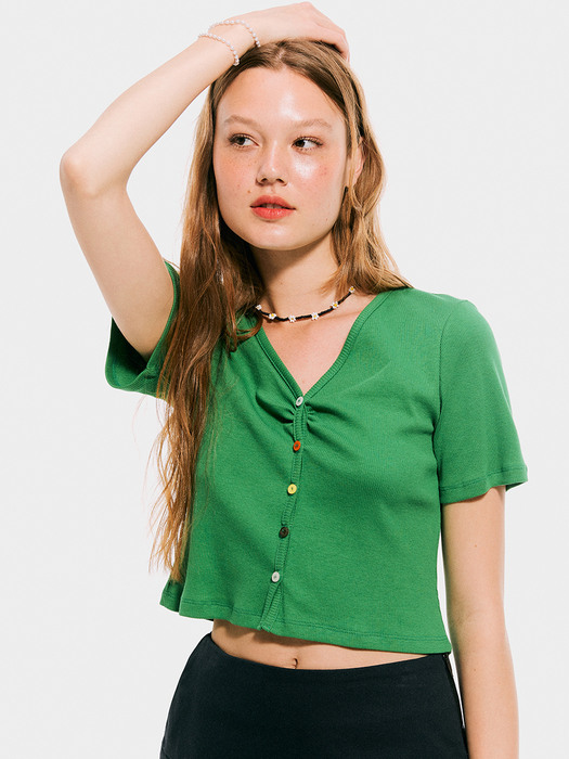 5 Color button cardigan Top_Green