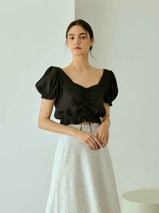 square shirring blouse(black)