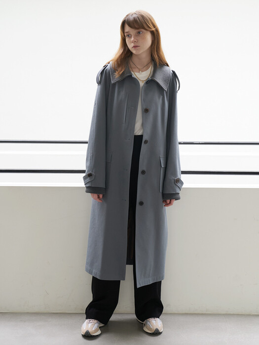 21 Fall_Vintage Blue Knit Mix Trench Coat 