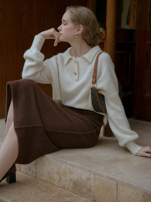 ALI plain knit skirt_brown
