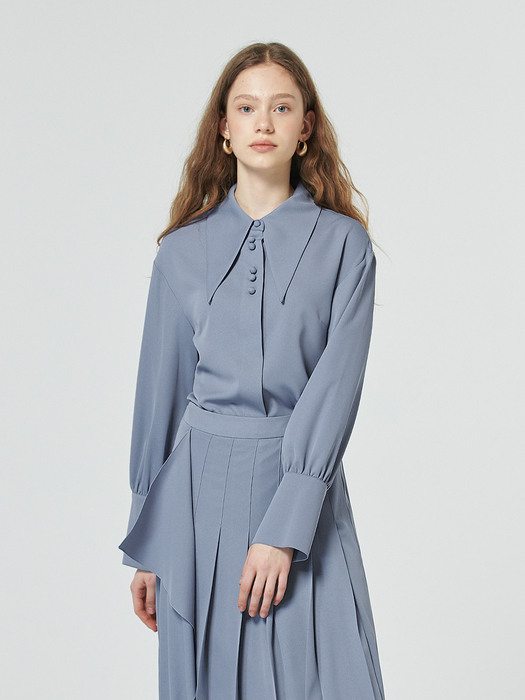 POINTED COLLAR BLOUSE_GREYISH BLUE